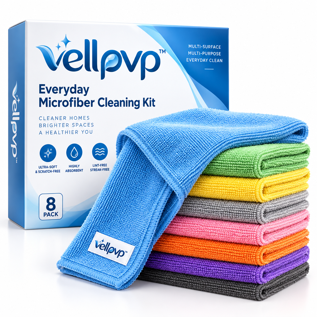 vellpvp™ Everyday Microfiber Cleaning Kit — Reusable Household Cleaning Accessories