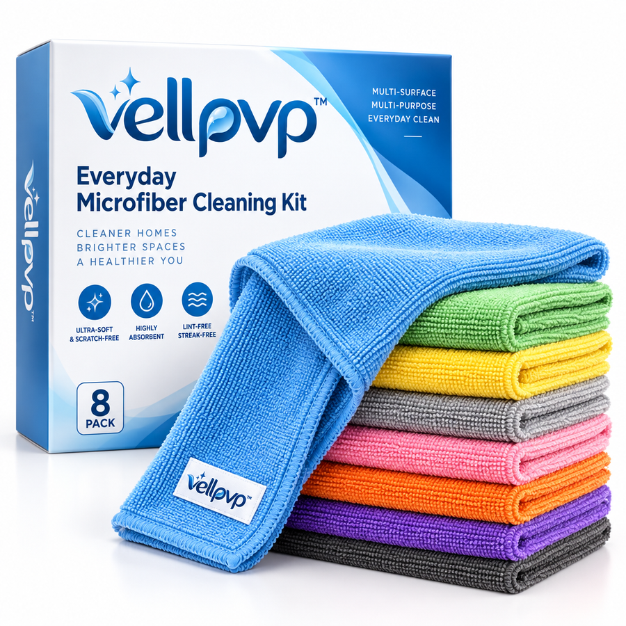 vellpvp™ Everyday Microfiber Cleaning Kit — Reusable Household Cleaning Accessories