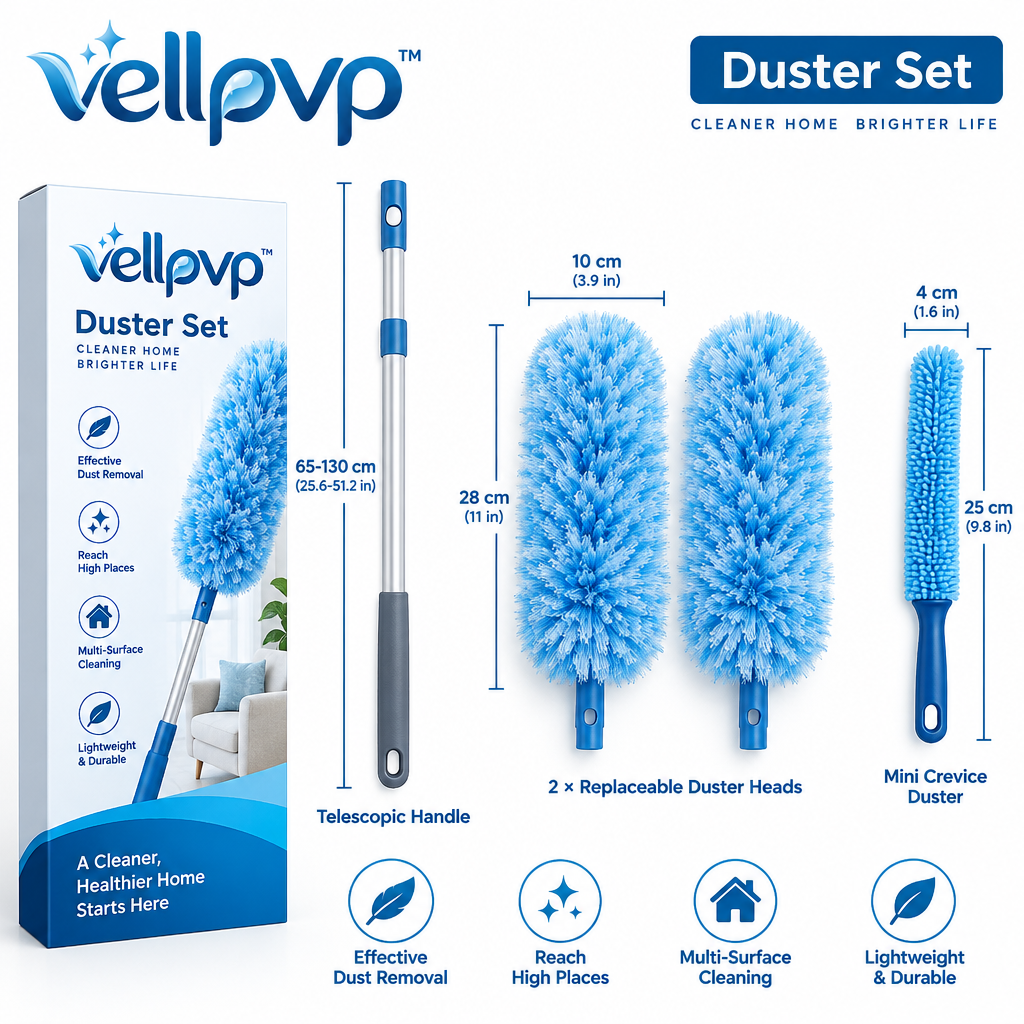 vellpvp™ Extendable Multi-Surface Duster Set — Reusable Household Cleaning Accessories