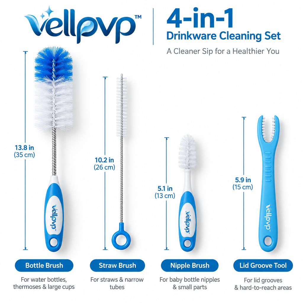 vellpvp™ Kitchen Bottle & Drinkware Brush Set — Kitchen Cleaning Accessories