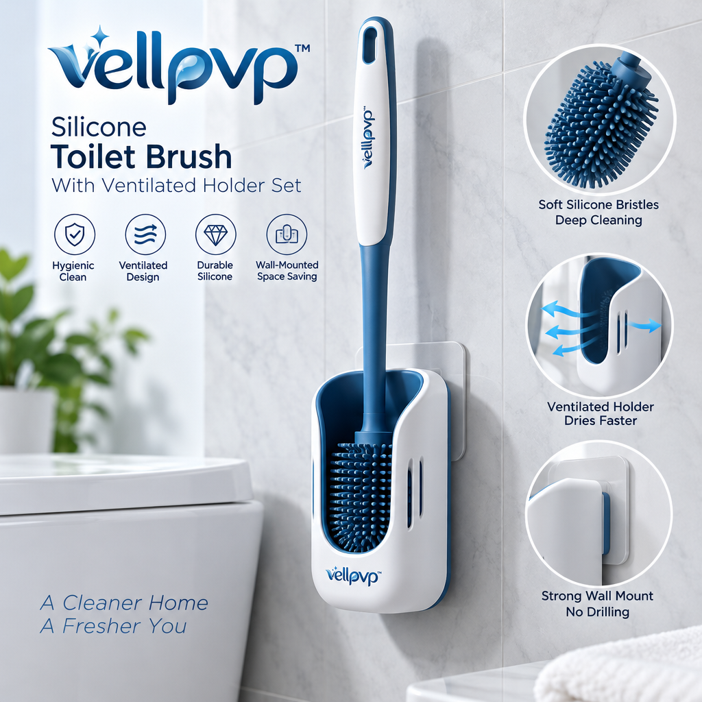 vellpvp™ Silicone Toilet Brush & Holder Set — Bathroom Cleaning Tools