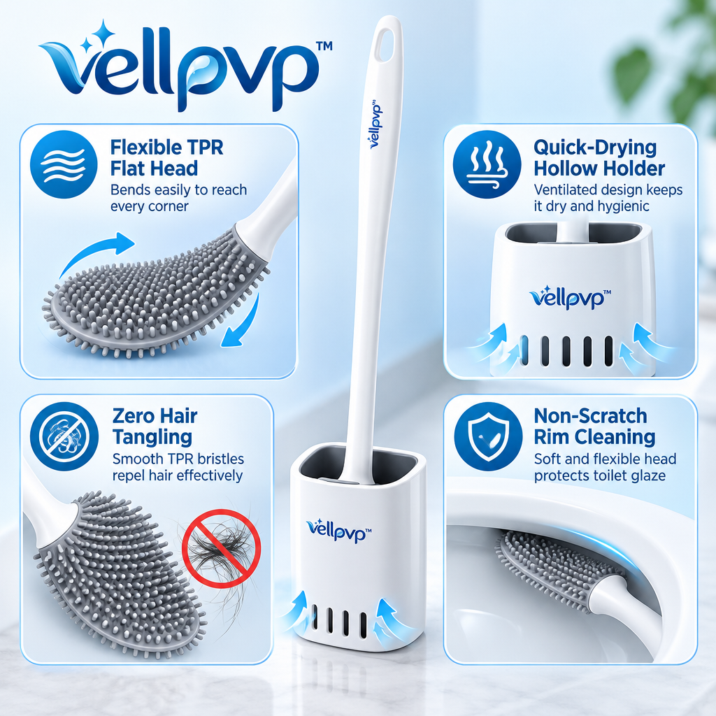 vellpvp™ Silicone Toilet Brush & Holder Set — Bathroom Cleaning Tools