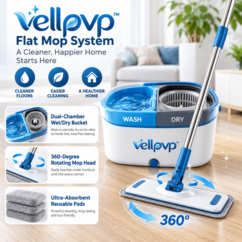 vellpvp™ Microfiber Flat Mop Cleaning System — Floor & Surface Cleaning Equipment